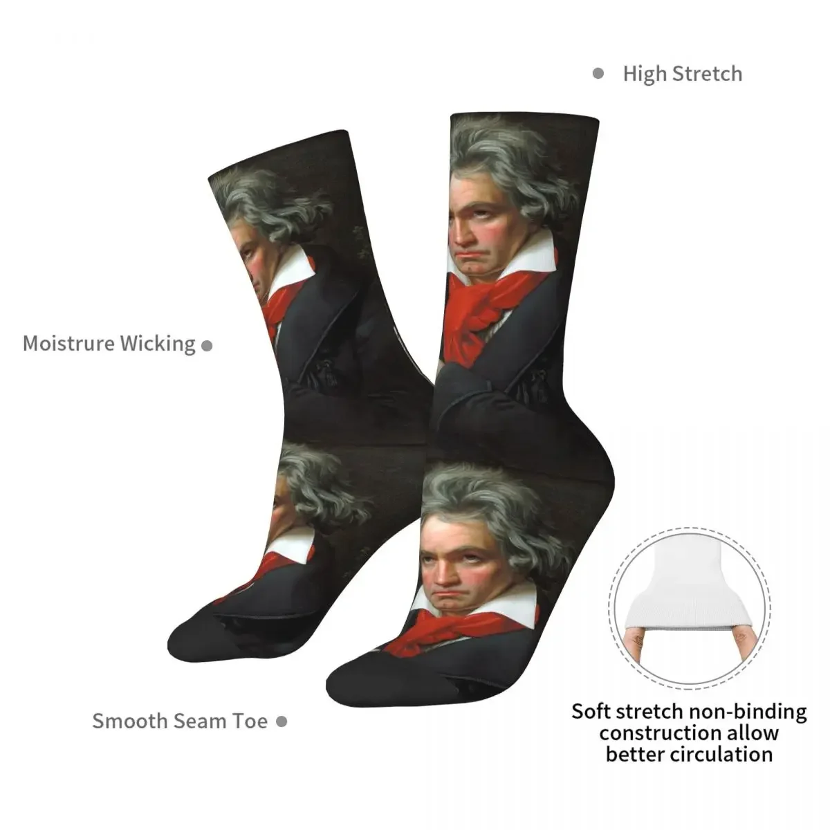 Ludwig Van Beethoven Socks Harajuku Sweat Absorbing Stockings All Season Long Socks Accessories for Unisex Gifts