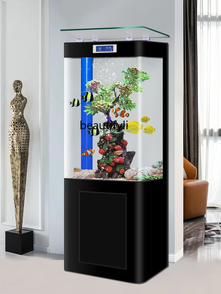 l Fish Tank Living Room Home Vertical Bottom Filter Small and Medium-Sized Square VAT Integrated Ecological Change Water Aquariu