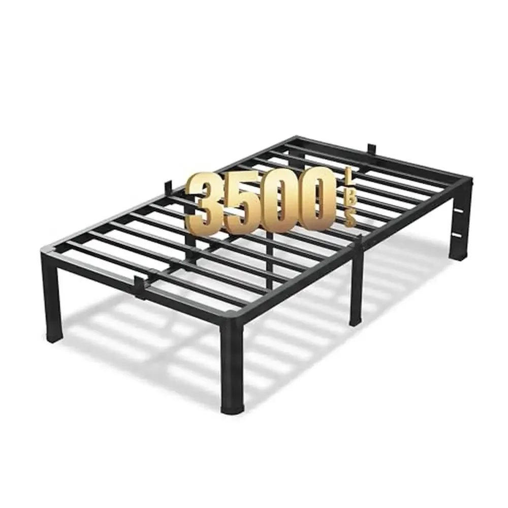 Heavy Duty Metal Platform Bed Frame Twin Size 3500Lbs Support Round Corner Legs Mattress Stopper No Squeak Black Steel Slats 14