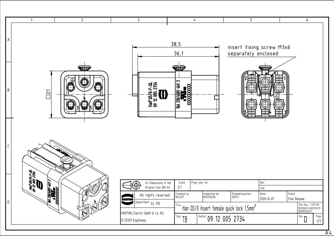 09120052734 HARTING Heavy Duty Connectors Han Q5/0-F 5-pin female ferrule