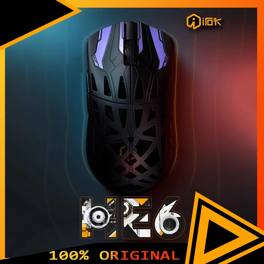 IROK HE6 Ultra Mouse Tri Mode Mouse Paw3950 Wireless 8000Hz Carbon Fibre Lightweight Gaming Mice For Valorant CS2 PC Accesssory