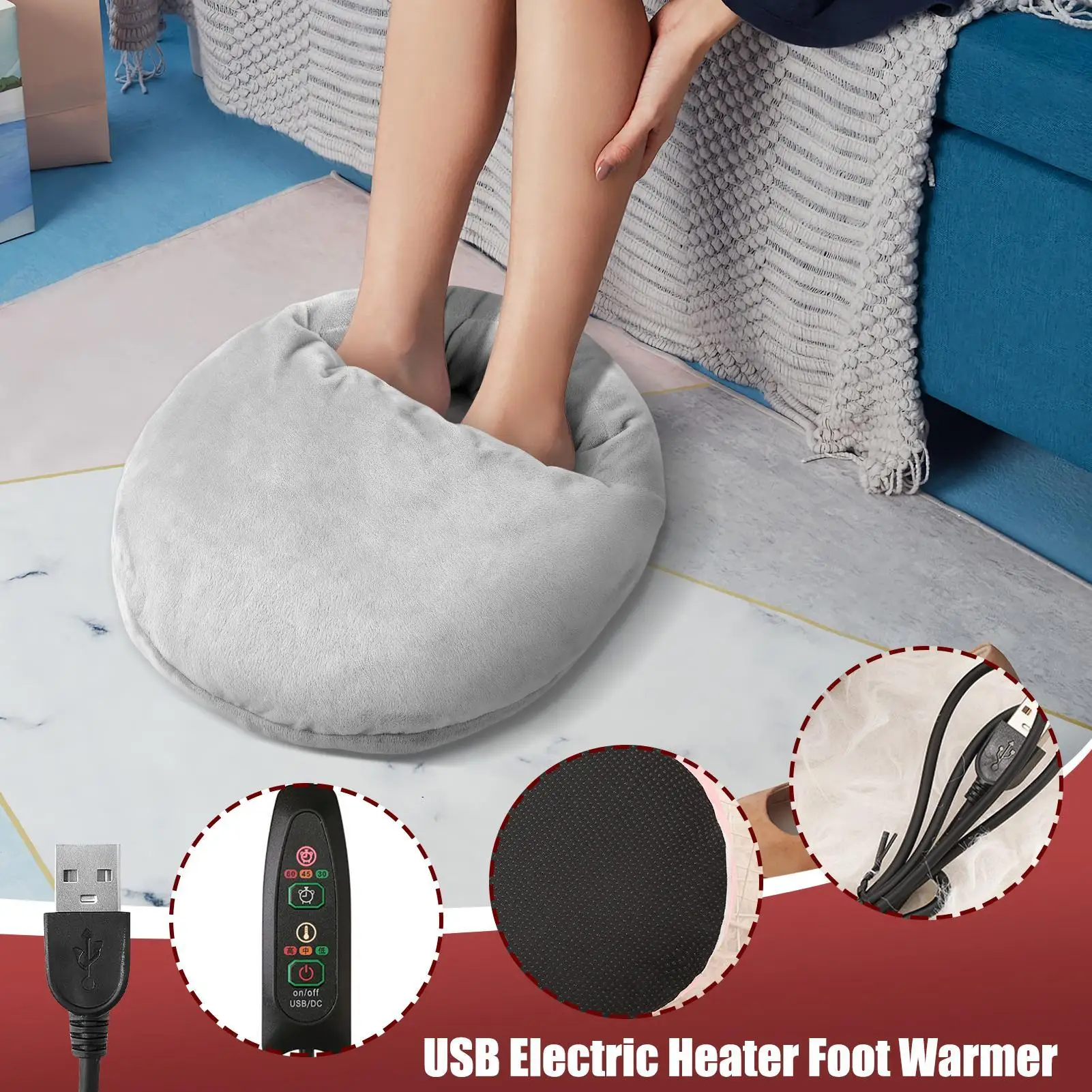 

Electric Foot Warmer Adjustable USB Heater with 3 Heat Modes Heated Foot Pad Women Home Office Chair Camping Legs Rest Work