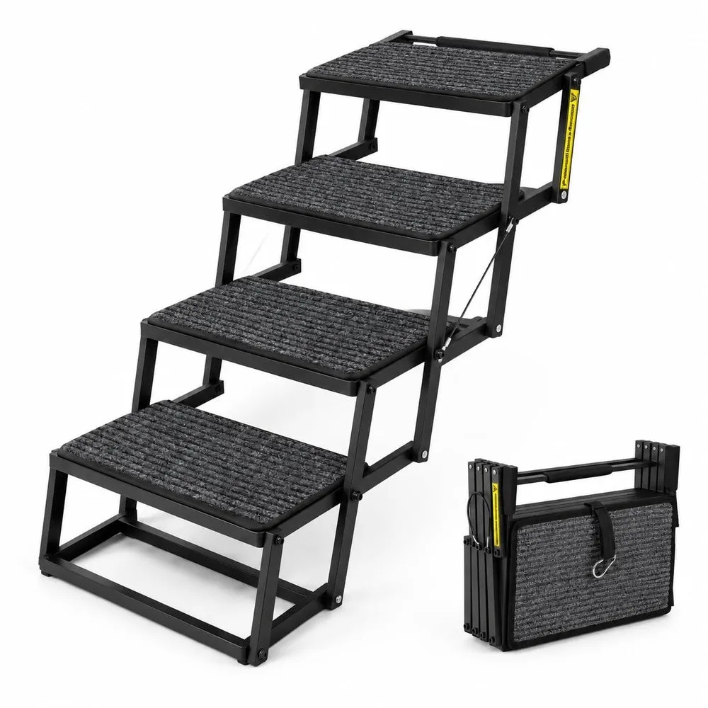 4 Steps Heavy Duty Steel Dog Ramp for SUVs Cars and Trunks Holds Up to 200 LBS
