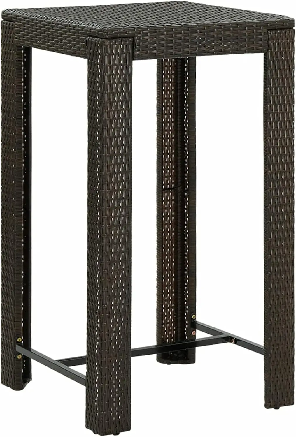 Tidyard Bar Table Brown Poly Rattan Square Bistro Table Counter Height Pub Table Steel Frame For Kitchen, Dining Room, Cafe
