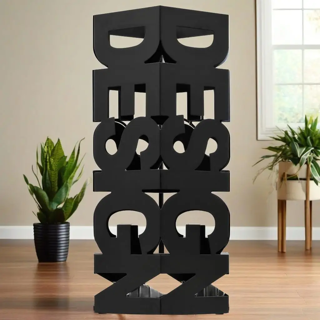 Stylish Black Steel Umbrella Stand - Modern Design for Home & Office