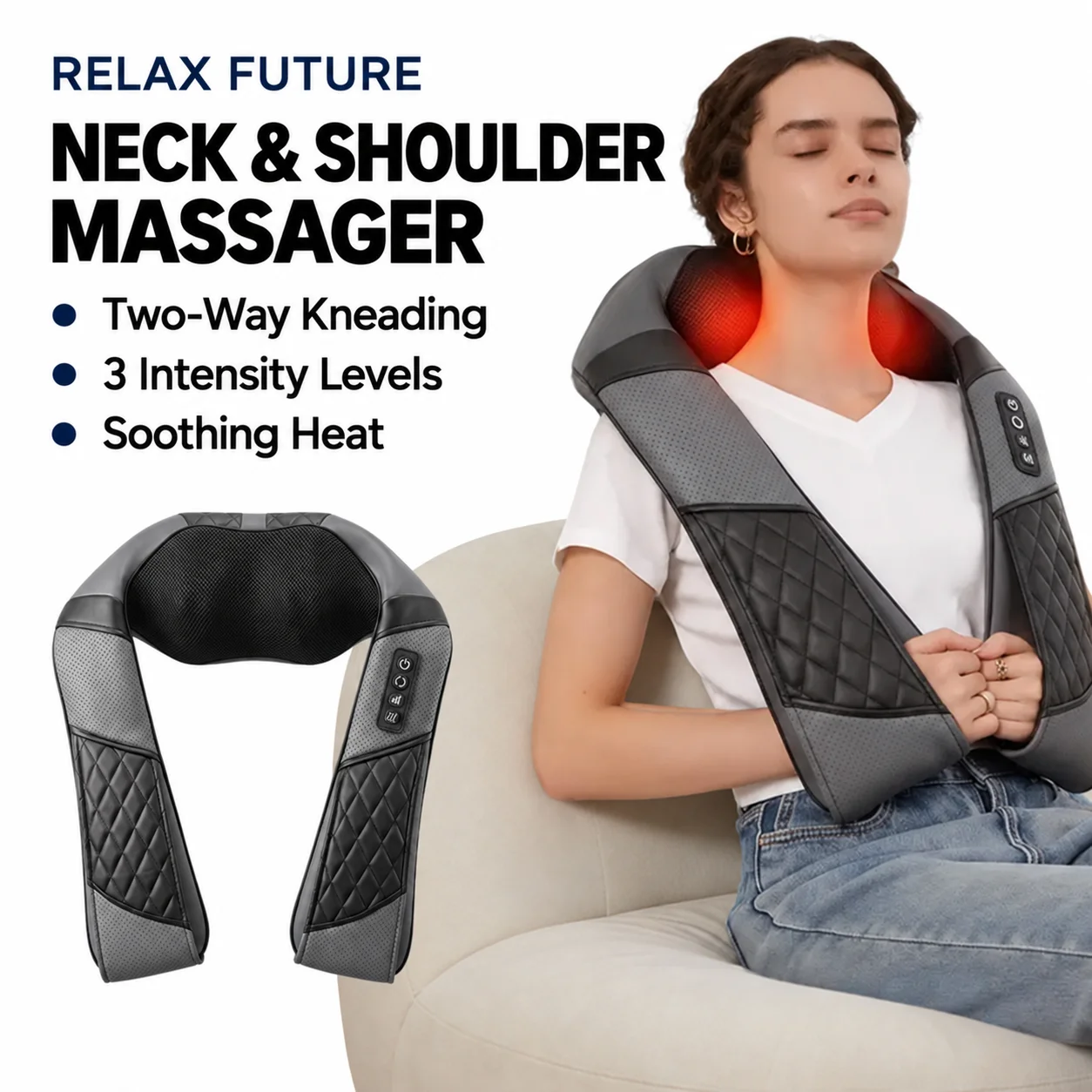 NECK MASSAGER Dual 10D Kneading Massager with Heat for Neck, Shoulders & Back, 3 Intensity Levels, 15-Minute Timer NECK MASSAGER