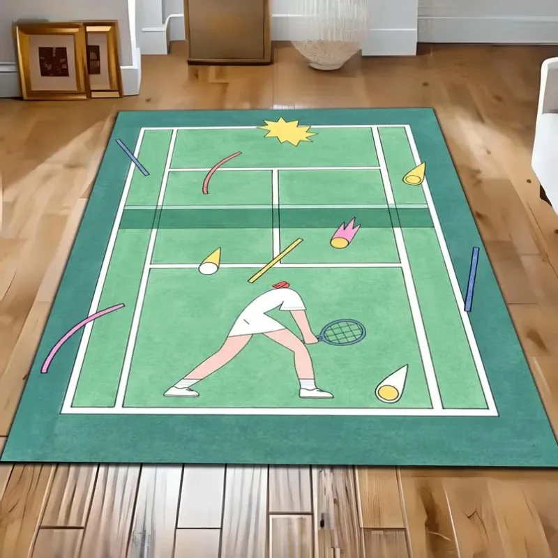 Cartoon Tennis Court Rug Playful Kids Room Sports Retro Living Room Home Bedroom Decoration Carpet