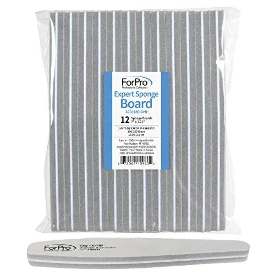

ForPro Profional Collection Expert Sponge Board, 100/180 Grit, Double-Sided Nail Board, 7" L x 1.25" W, 12-Count