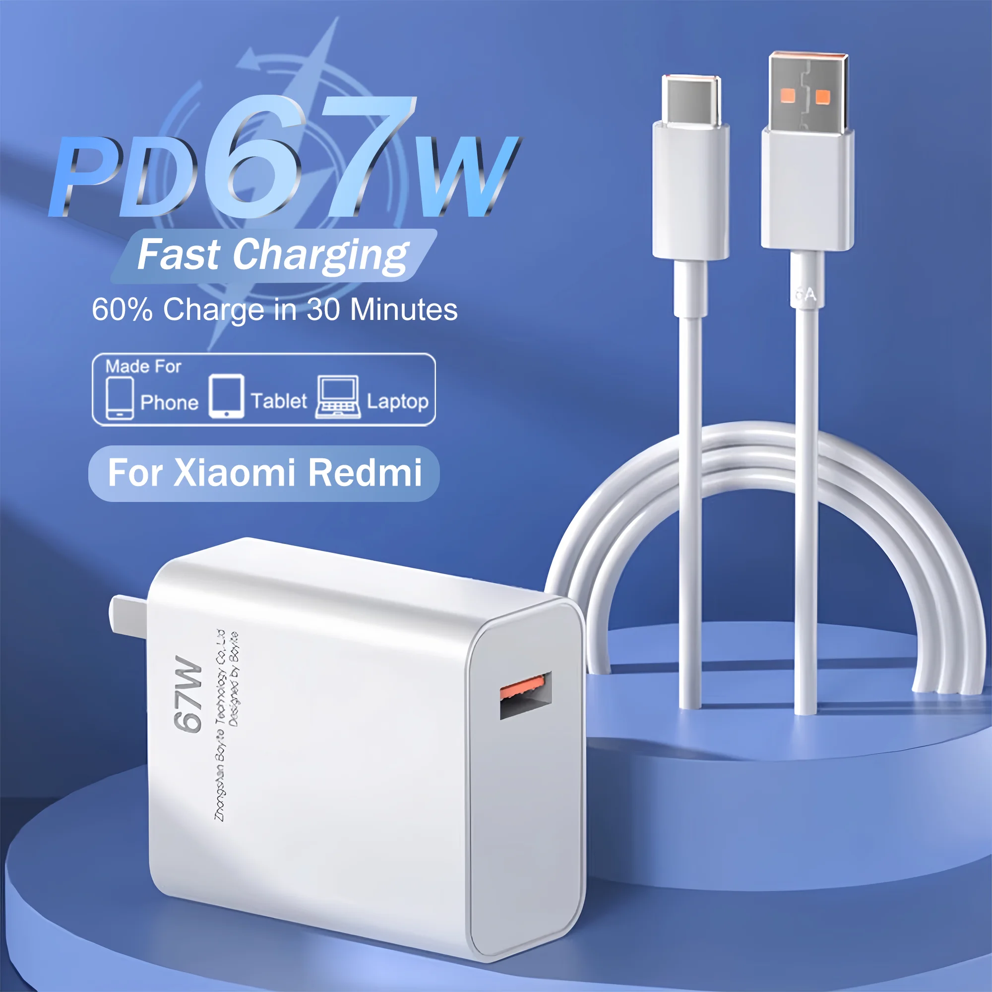 PD 67W Type C USB A Cable For Xiaomi Mi 14 15 Ultra Fast Cha