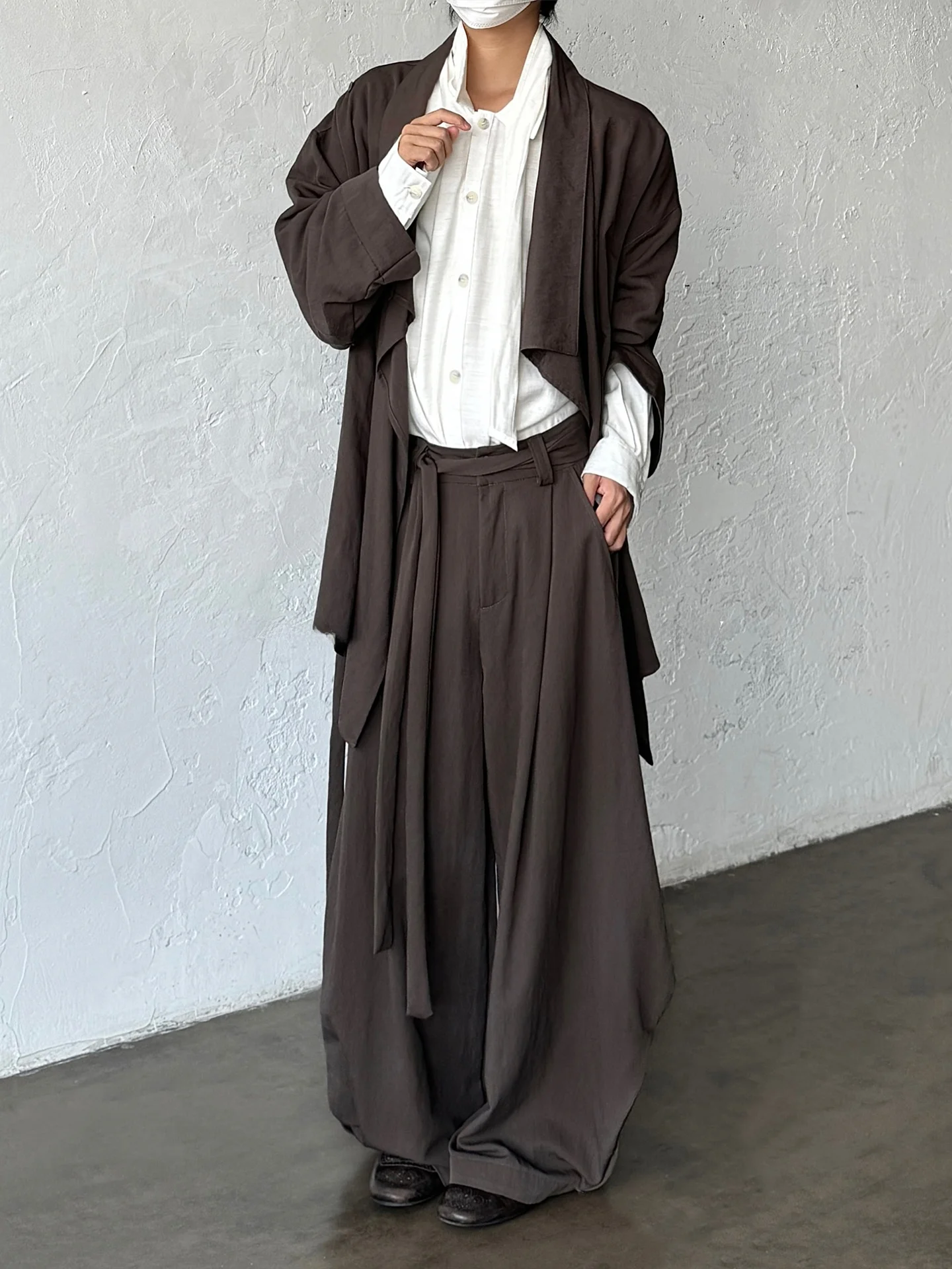 

PCGO14GSL Retro Pure Color Belted Wide Leg Lantern West Pants Men Women Long Trousers Cool Style Youth Popular Casual Wear