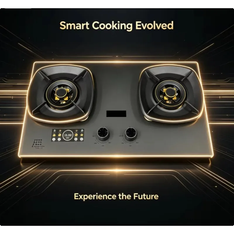 Multifunctional 2 Burner Built-in Gas Hob Nano Non-Stick Panel Full Copper Burner Timing Flameout Safety Global Kitchen Stove