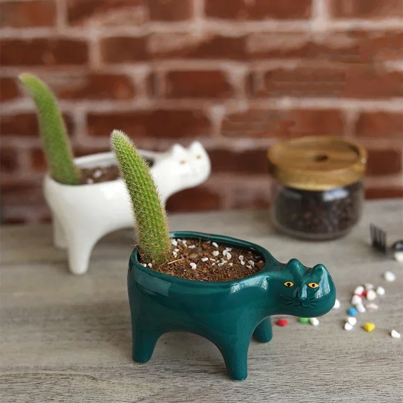 Creative Fleshy Ceramic Flowerpots Lovely Cat Tail Cartoon Three-dimensional Animal Monkey Tail Column Flowerpots Wholesale