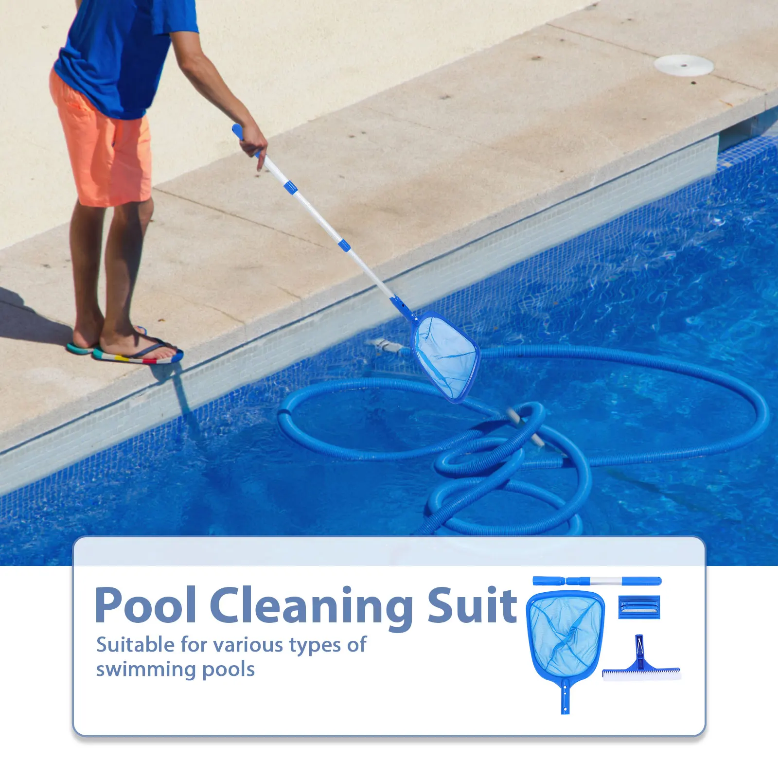 مجموعة أدوات صيانة حمام السباحة، فرشاة شبكية لمغرفة البركة مع مقشدة رأس مشط عميق على شكل أوراق شجر القطب