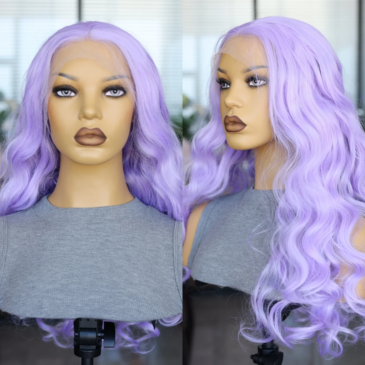 Lavender Synthetic Wig Cosplay Party Travel Long Wave Wig Natural Hair Line Front Lace Mesh Cap Comfortable and Breathable