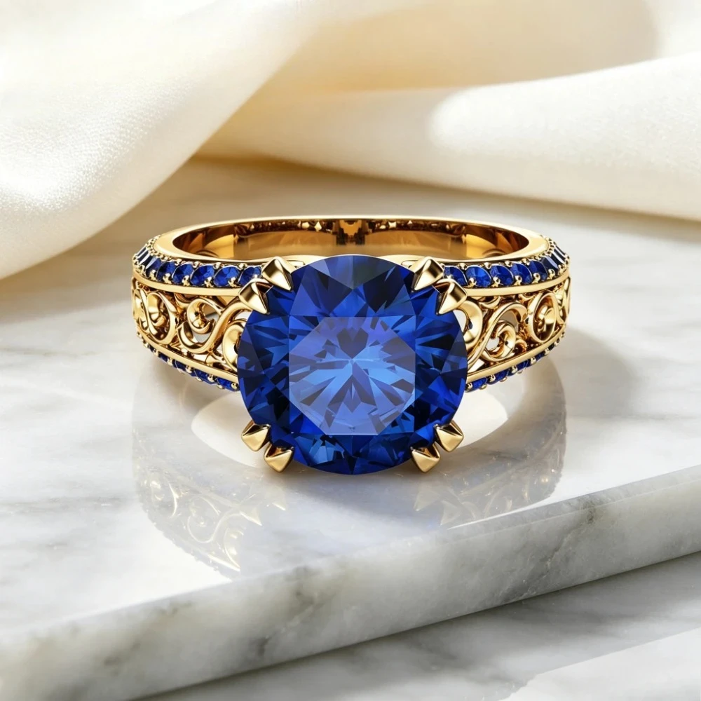 The New 925 Pure Silver Popular Ruby Hollow Open Ring and Blue sapphire Ring Are Fashionable and Versatile