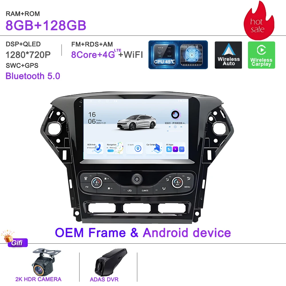 Auto GPS Android 16 Auto Radio Voor Ford Mondeo MK4 2007-2014 Stereo Head Unit Geen 2din DVD Scherm 5G Navigatie stereo Auto GPS