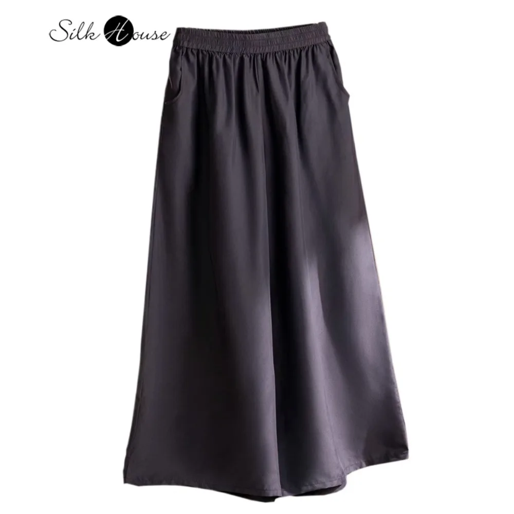 

Широкие брюки из 100% натурального шелка тутового шелкопряда, черные, повседневные, универсальные, для женщин больших размеров, весна 2026