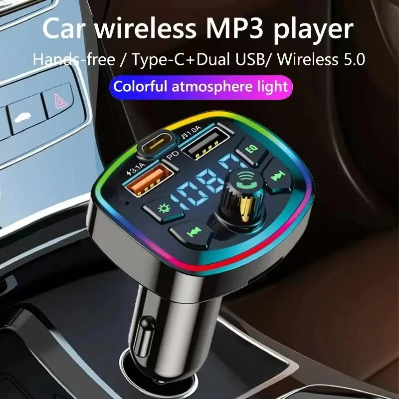 Car Charger FM Transmitter Bluetooth 5.0 Hands Free True 3.1A Dual USB Port PD Fast Charging MP3 Music TF Card U disk Player