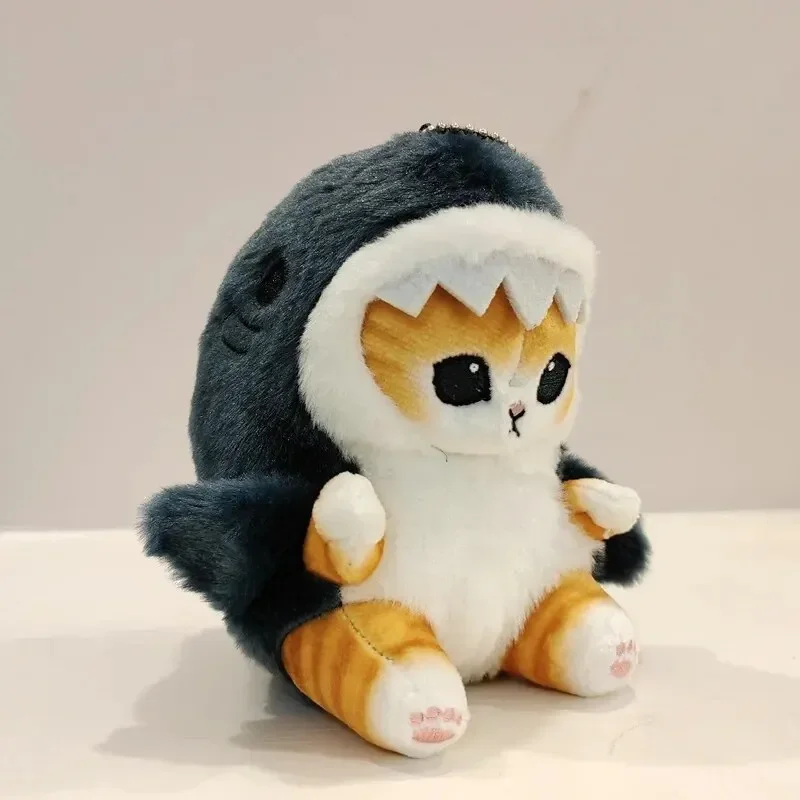 12cm Cartoon Cute Shark Cat Fried Shrimp Cat Plush Doll Pendant Charm Package Pendant