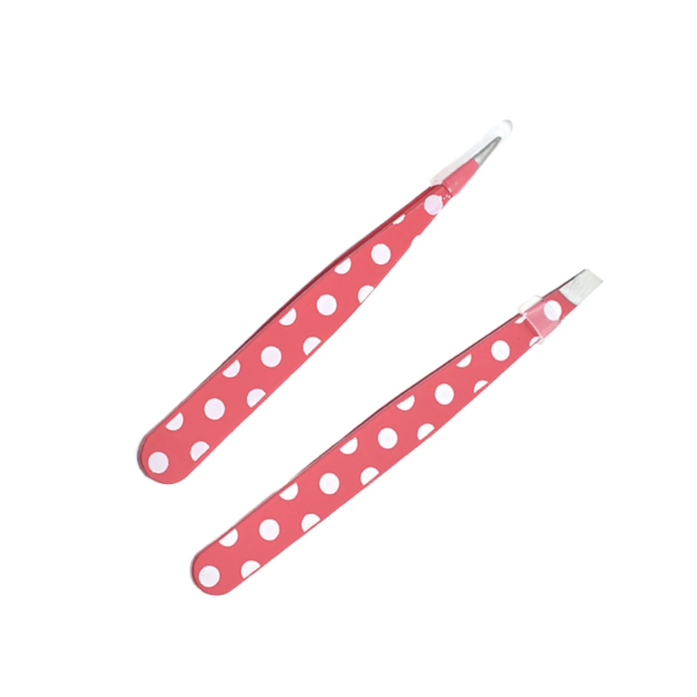 2pcs Stainless Steel Eyebrow Tweezers Slant Tip Portable Hair Removal Tool For Women Makeup Tweezers Eyelash Clip