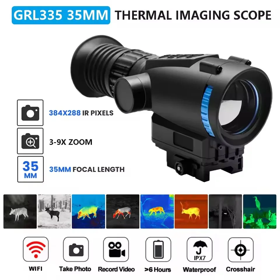 GOYOJO 384x288 نطاق حراري 1500-1800 متر منظار بندقية للتصوير الحراري مع بصريات حرارية عالية الحساسية، تخزين 12um 55 هرتز، 64 جيجابايت