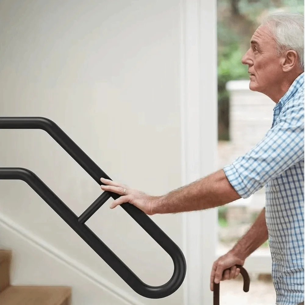 

Modern Style Iron Handrail Safety U-Shaped Design Stair Support Weatherproof Finish Durable Step Guard Bathroom Installation