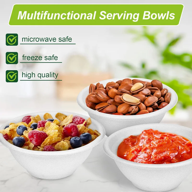 

Eco-friendly Disposable Bowl 220ml,Made from Sugarcane Pulp,Biodegradable & Compostable,White Dessert Bowl 50pcs/Pack11.5x4.5cm