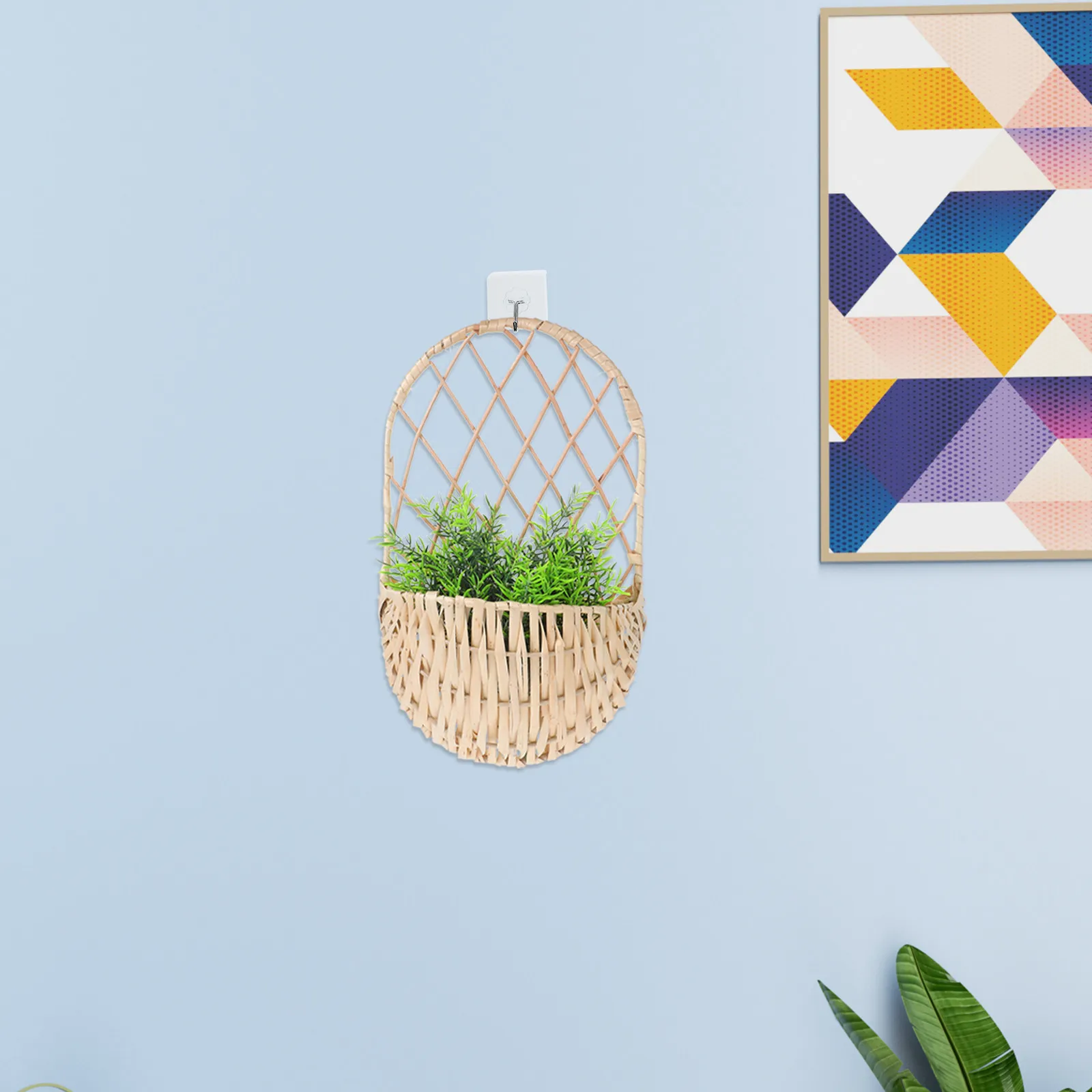 Handwoven Wicker Wall Basket Rustic Hanging Storage Organizer Willow Weave for Balcony Kitchen Front Door Decoration