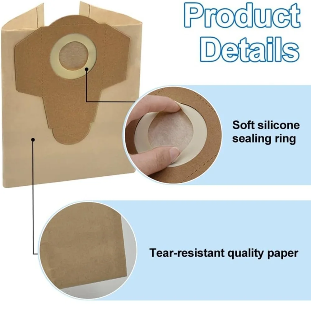 5 Buah Tas Vac Basah dan Kering Cocok untuk Einhell untuk BTVC 1250S 1250, TC-VC 18/20 Li S-solo, Kantong Debu Kertas, Filtrasi Yang Ditingkatkan
