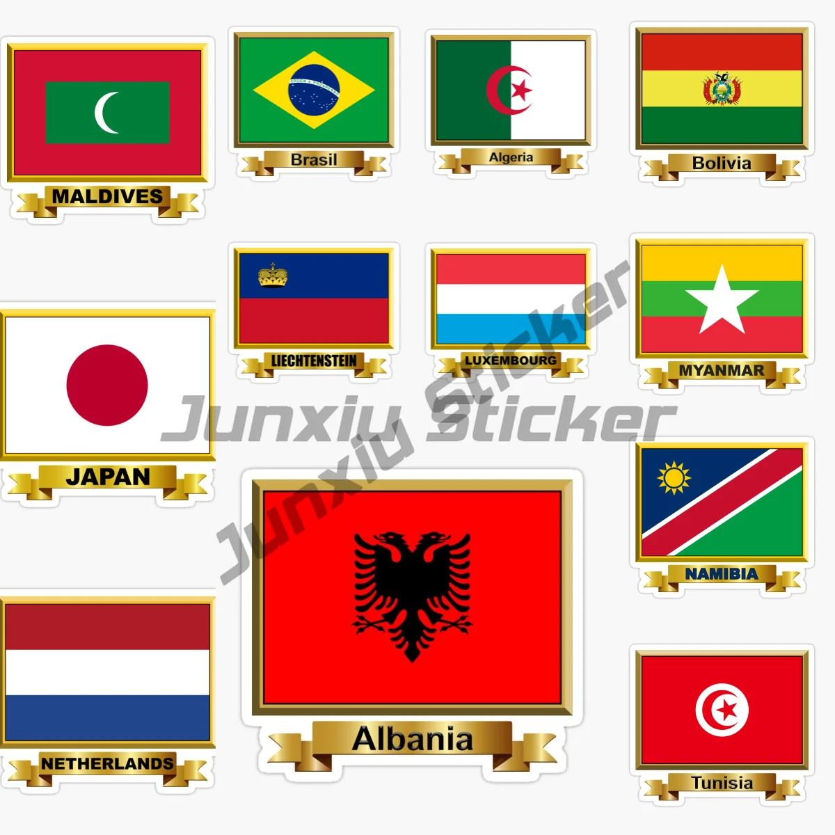 

Venezuela MALDIVES NAMIBIA NETHERLANDS Albania Brasil Algeria Zimbabwe Bolivia Denmark MYANMAR Flag Car Sticker Self-adhesive