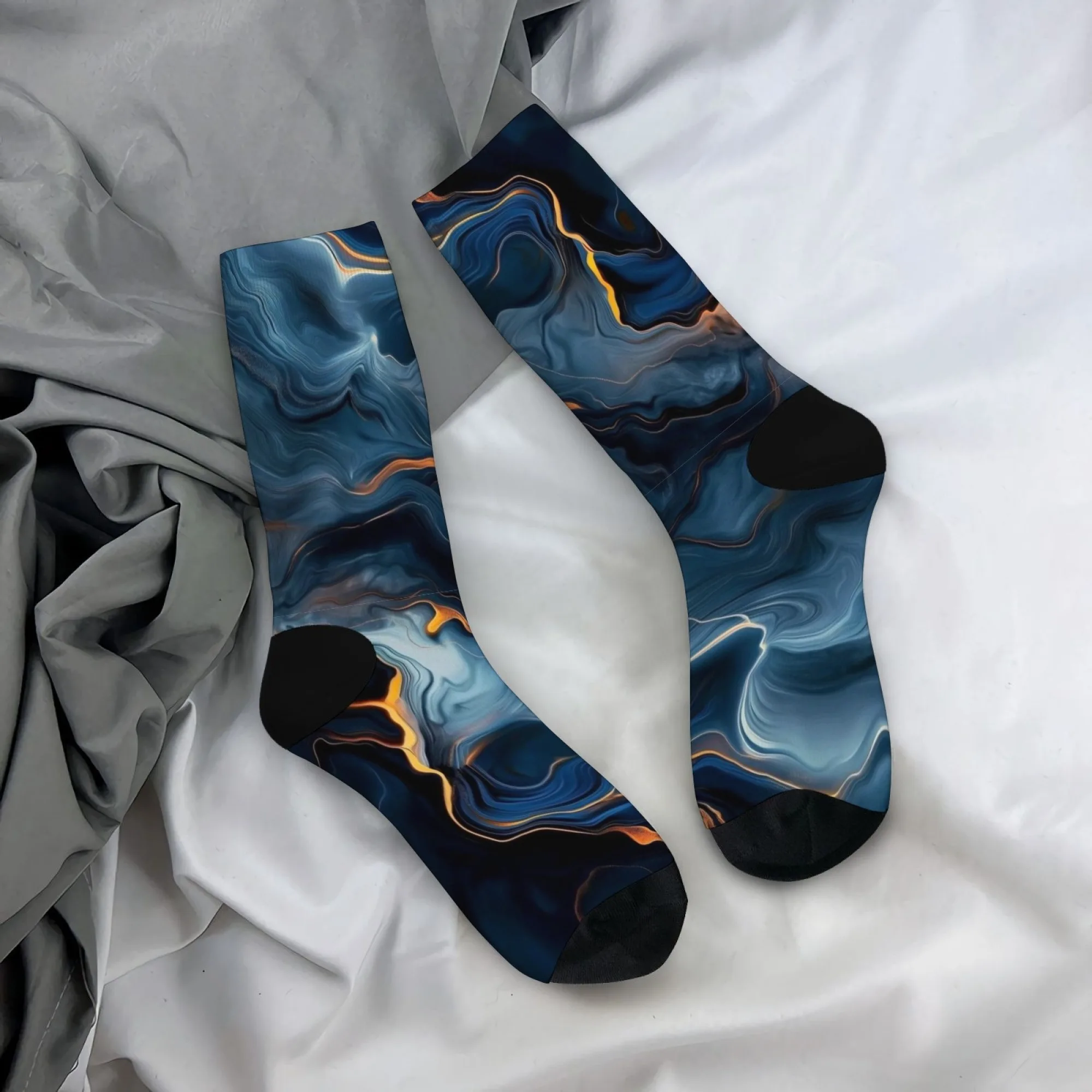 Abstrakcyjne skarpetki z motywem fluid art, psychodeliczne, kolorowe, wzór marmuru, unikalne, artystyczne, nowatorskie skarpetki, miękkie, wygodne, unisex.