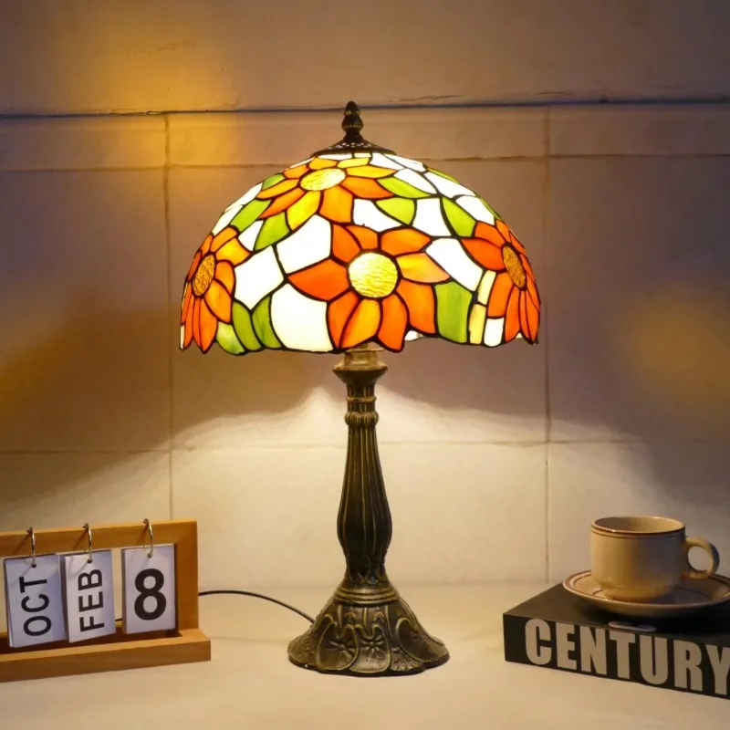 French pastoral bedroom bedside decoration eye protection table lamp sunflower creative study living room table lamp niche lamp