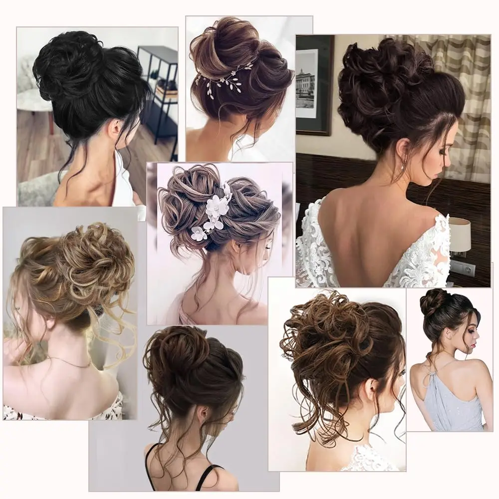 8Inch SyntheticMessy Curly Hair Bun Synthetic High Temperture Fiber Hair Invisible Hair Wrap Curly Ponytail Elastic Hairbund image 6