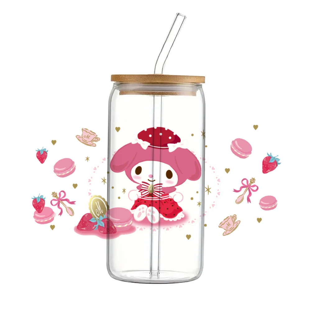 Sanrio My Melody Bedrukte Uv Dtf Bedrukte Wikkelsticker Voor Bekerglas Kan Waterdicht 11X24Cm 16Oz Sticker