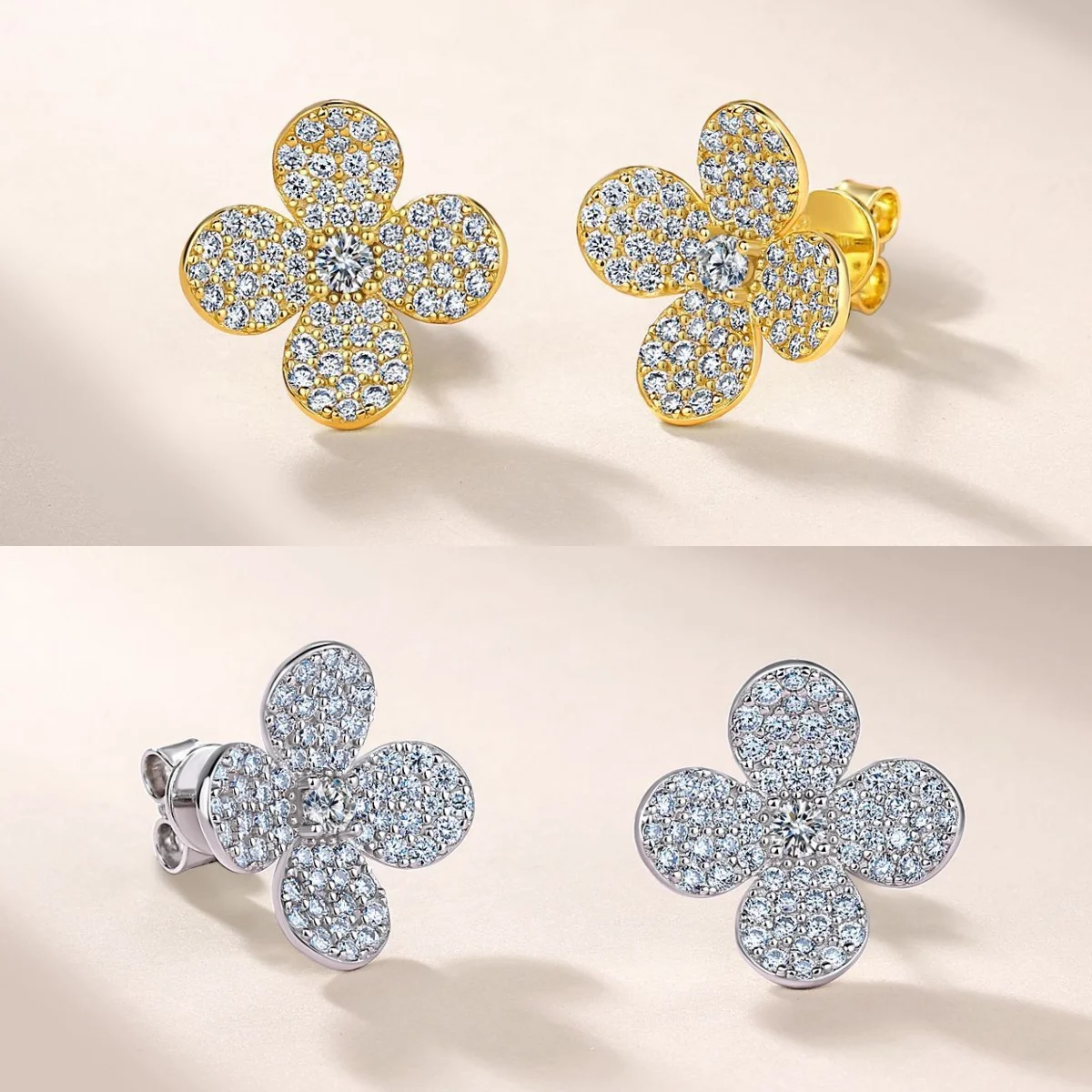 

Модные посеребренные серьги S925 из 18-каратного золота, полный комплект с муассанитом и бриллиантами, маленькие серьги с цветком 1,1 карата для женщин, подарок