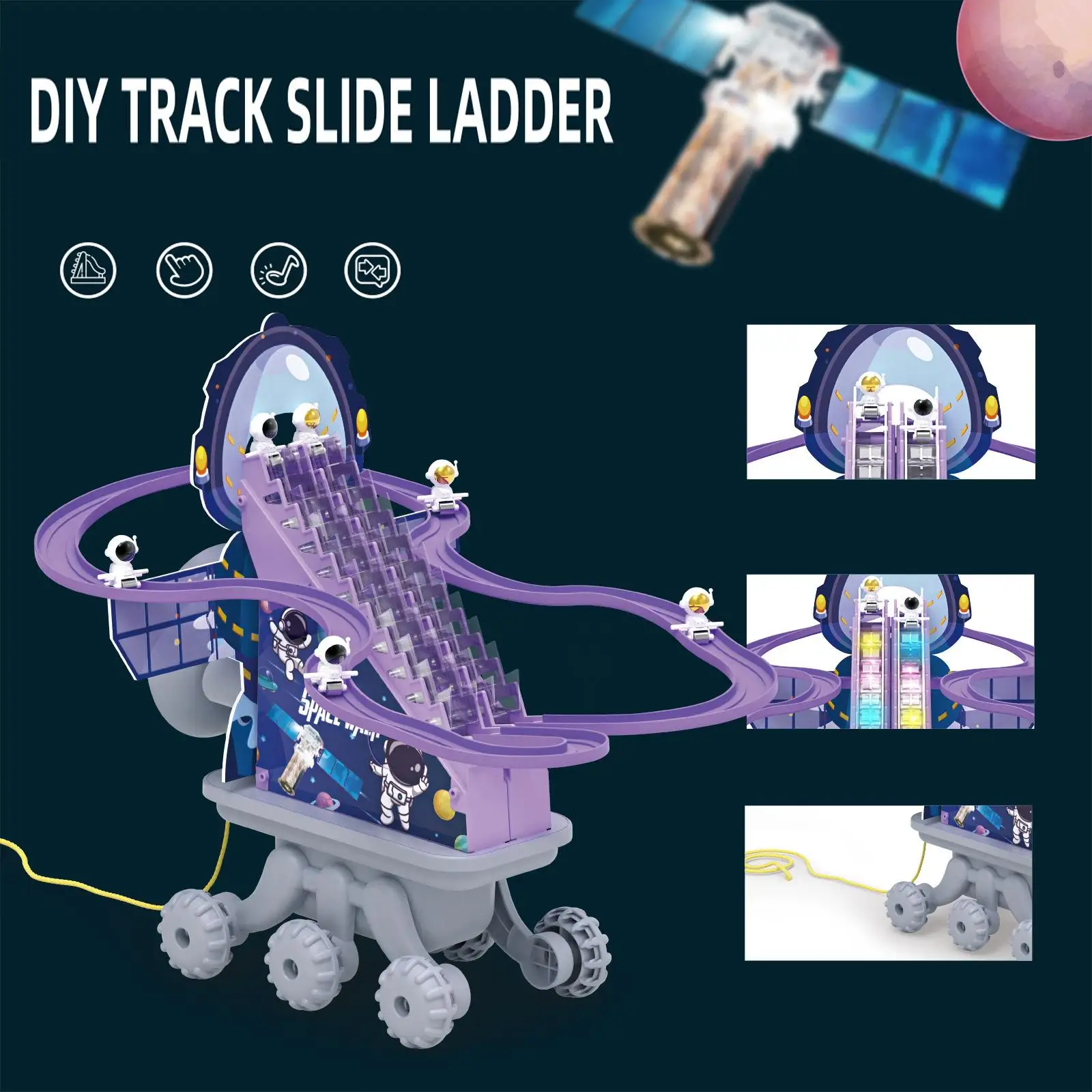 Astronaut theme Electric Climb Stairs Toy Playful Race Track Roller Coaster Durable for Children Kids Movable Toy Birth Gifts