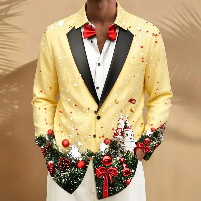 Men's Shirt 2026 New Christmas Men's Shirt Christmas Snow Scene 3D Printed Long Sleeve Collar Suit Holiday Party Dressing XS-6XL