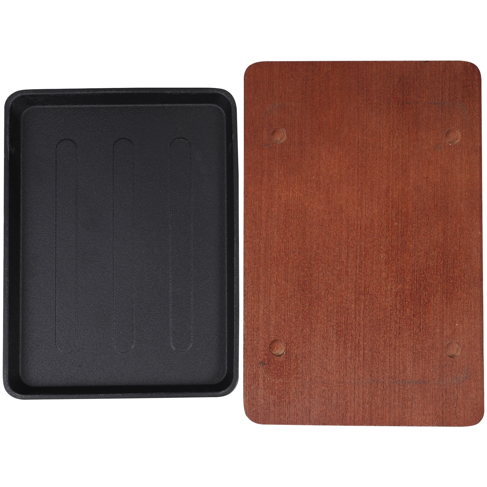 

Square Barbecue Fried Pan Cast Iron Skillet Wood Tray Large Size Steak Plates Fajita Skillet Teppanyaki Plate Wooden Base