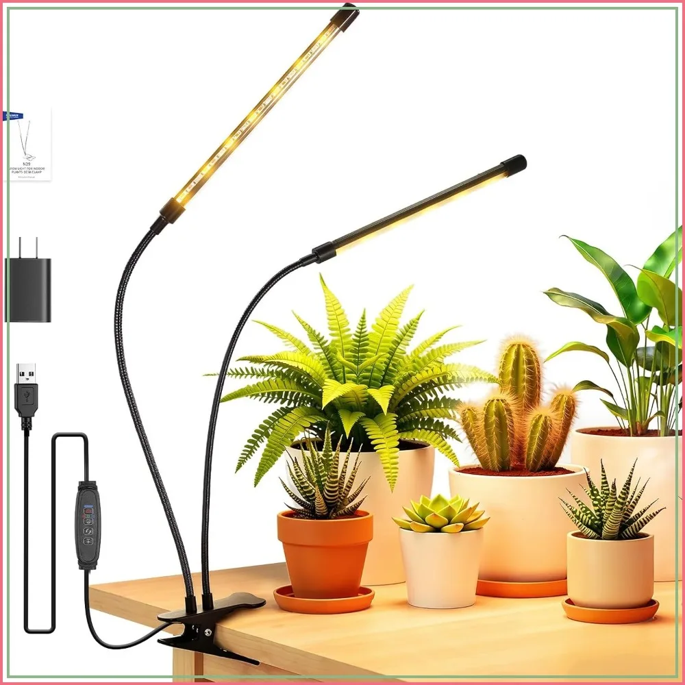 

Dual Bar Grow Lights for Indoor Plants, Full Spectrum Clip Plant Growing Lamp with 80 LEDs, 3/9/12H Timer, Dimmable for Seed Starting Bonsai
