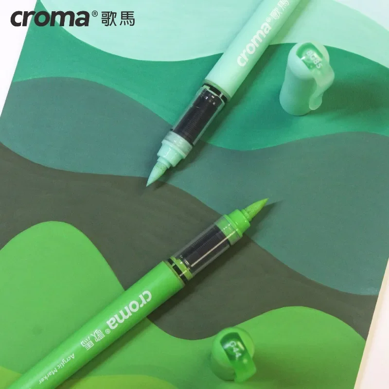 Zestaw markerów akrylowych Croma 160/1, wielokrotnego napełniania, z płynnym tuszem, miękkim pisakiem, z możliwością mycia, pędzel akwarelowy, artykuły szkolne. — zdjęcie produktu 6
