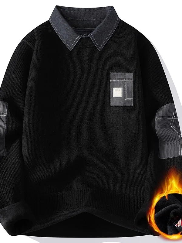 

Мужской вязаный свитер с воротником Fce на подкладке Thiened irt, молодежный модный повседневный длинный свек, мягкое удобное полиэфирное волокно