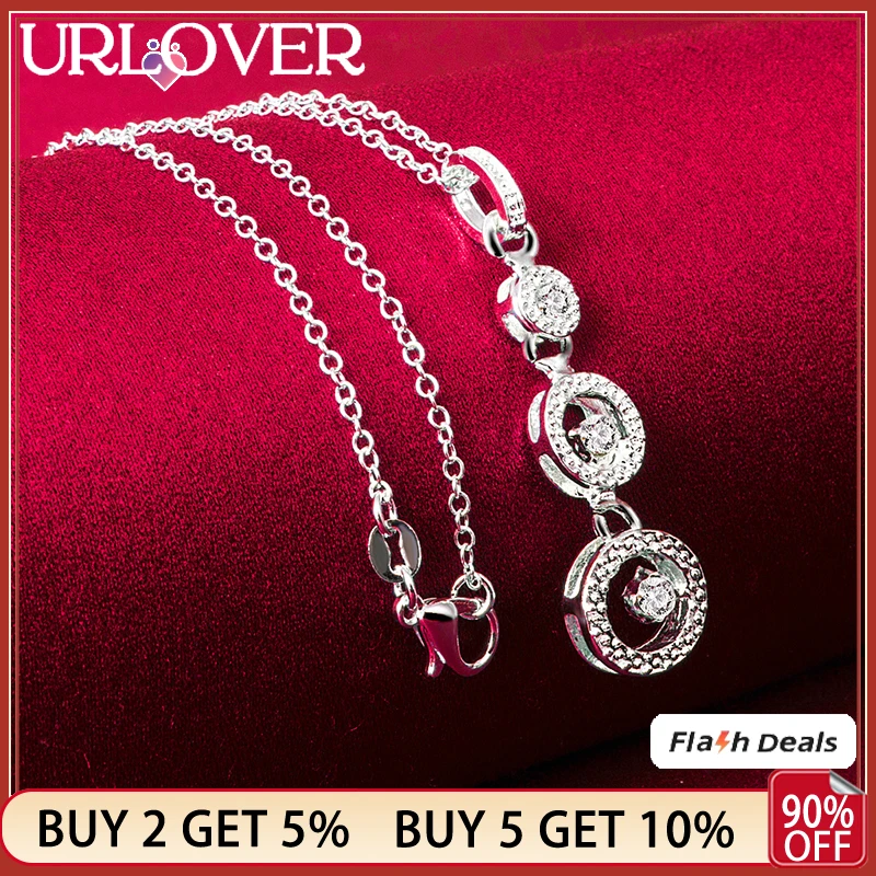 

URLOVER 925 Sterling Silver AAA Zircon Round Pendant Necklace For Women Lady Wedding Party Charm Jewelry Gifts 16-30 Inch Chain