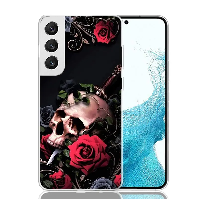 Human Skeleton Red Rose Phone Case For Samsung Galaxy S24 S23 S22 S21 FE S20 Ultra S10 Plus S10E S9 S8 + Art Customized Coque Ca