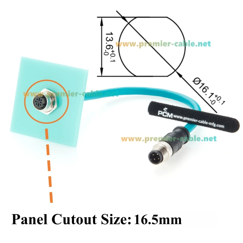Profinet M12 D-Code, 4-poliges Stecker-auf-Buchse-Verlängerungskabel, Schottplattenmontage, abgeschirmtes 100 Mbit/s Cat6A-Industrie-Ethernet-Kabel – Detail 3