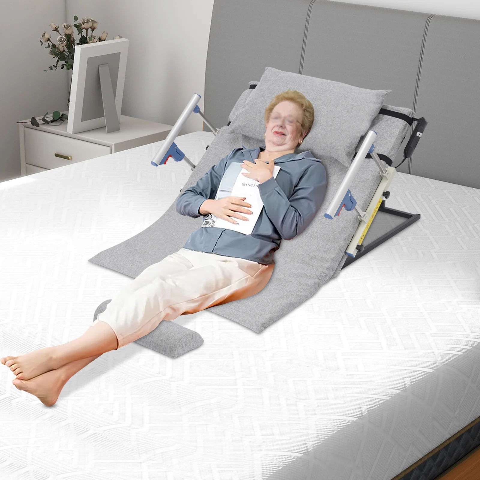 330lbs 50W Electric Lifting Bed Backrest 2-70° 3000N·m Auxiliary Bed Backrest With High-elasticity Sponge for Elderly/Disabled Care Recovery, Sitting Reclining Back Support
