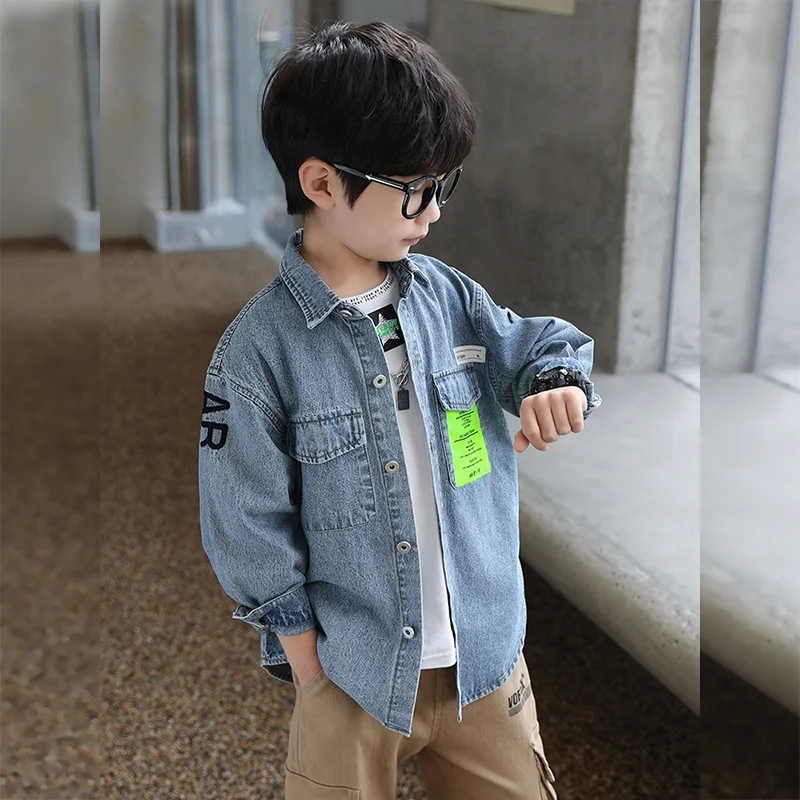 4-14-Year-Old Boys Clothes Spring Autumn Denim Shirt 2023 New Children's Long Sleeve Shirt Kids Casual Tops Fashion Kids Jacket