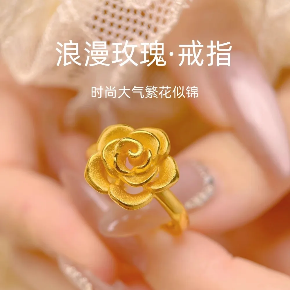 Luxury 24K 9999 Pure Gold real gold Gold shop with rose ring women's order ring