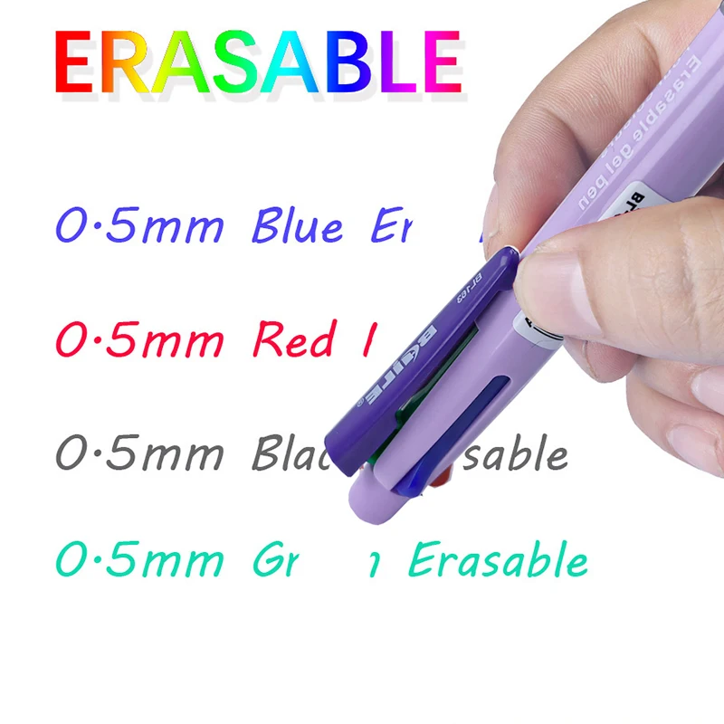 Black Blue Green Red 4 In 1 Erasable Gel Pen with Eraser 0.5mm Magic Refills School Office Kawaii Writing Stationery Supplies