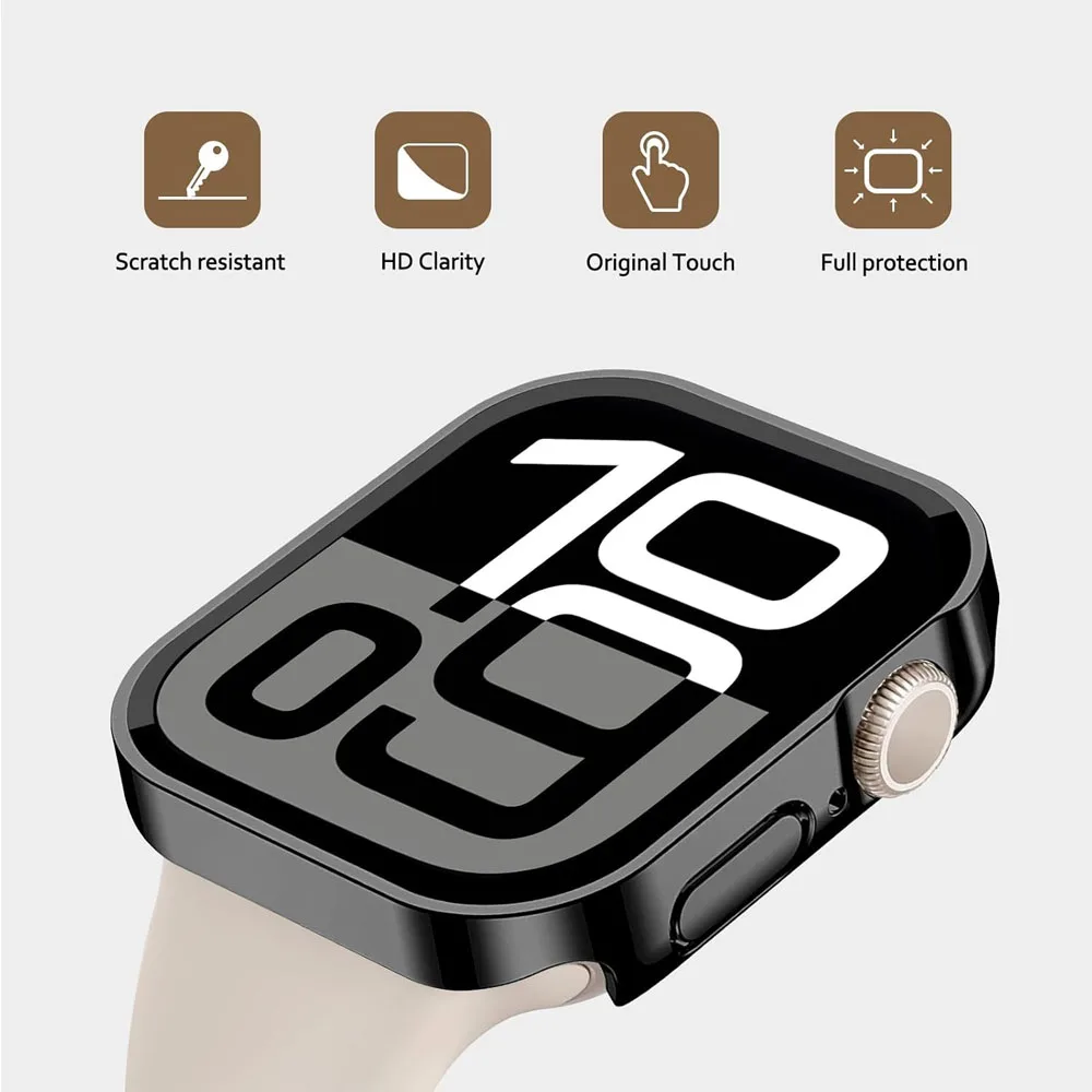 Cover per Apple Watch Custodia 46mm 42mm 45mm 44mm 49mm 41mm 40mm Protezione schermo in vetro temperato Serie 10 7 8 9 SE 6 5 4 Ultra 2