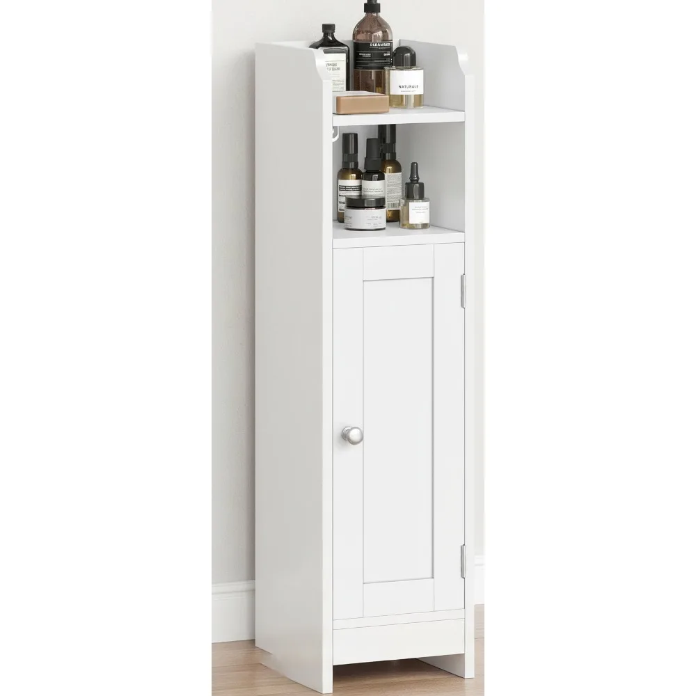 

Compact Corner Storage Cabinet with Door, Adjustable Shelves for Bathroom Living Room Small Spaces, White
